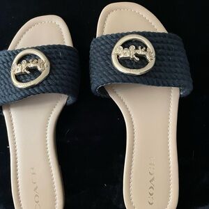 Coach Women's Black and Gold Slide Sandals